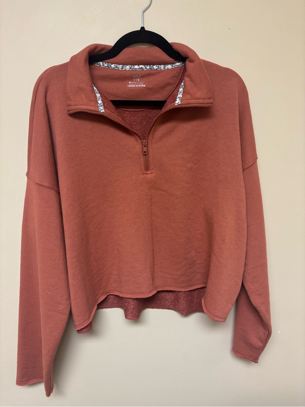 Aerie Quarter-Zip Cropped Pullover Top - Rust